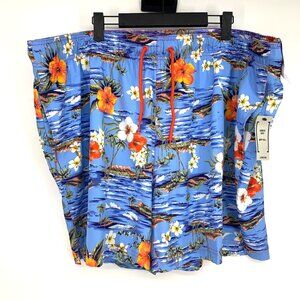George Swim Trunks Blue Novelty Print Lined Above The Knee UPF 50+